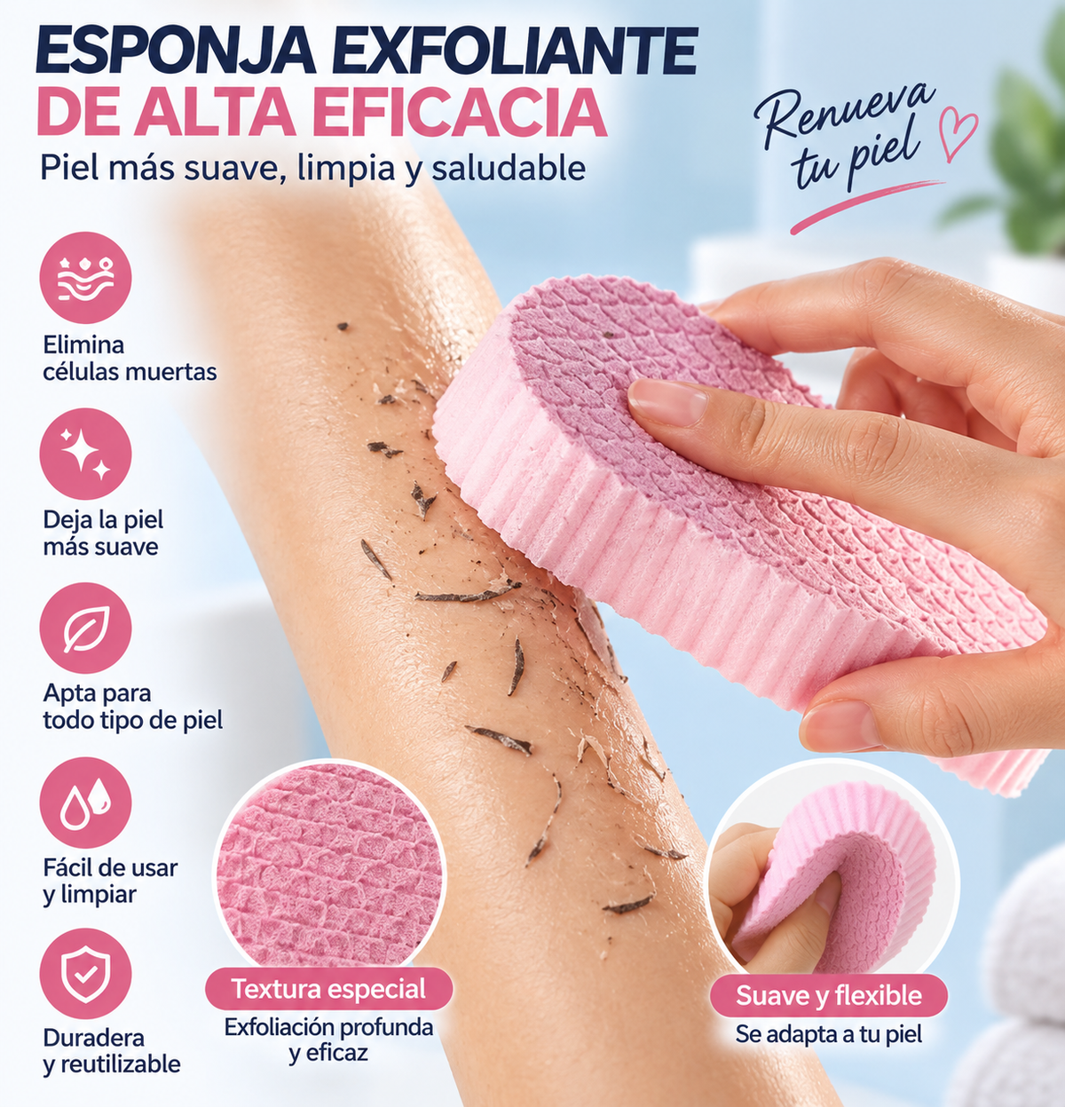 Esponja exfoliante de silicona para cuerpo y ducha