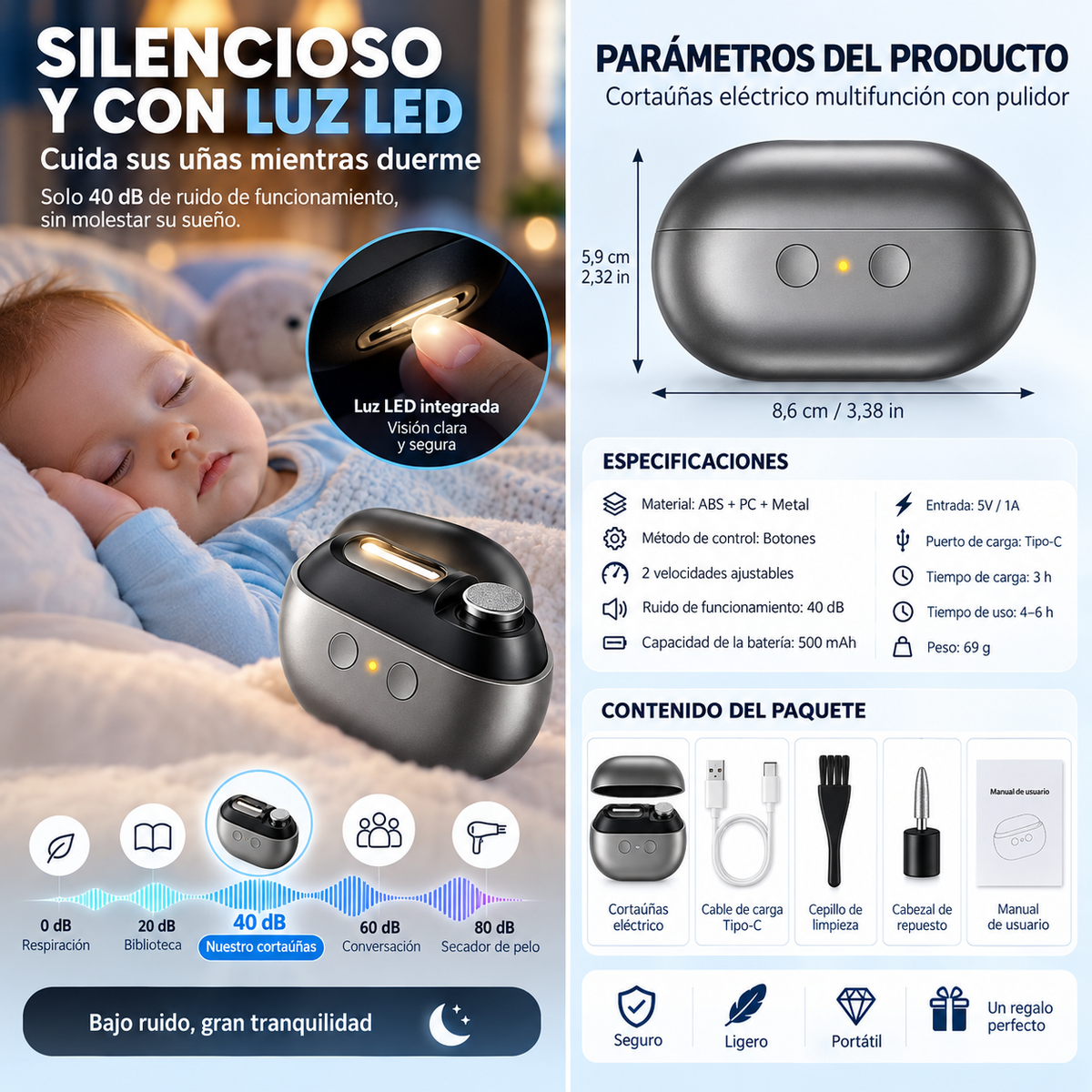 Cortaúñas Eléctrico Automático con Pulidor