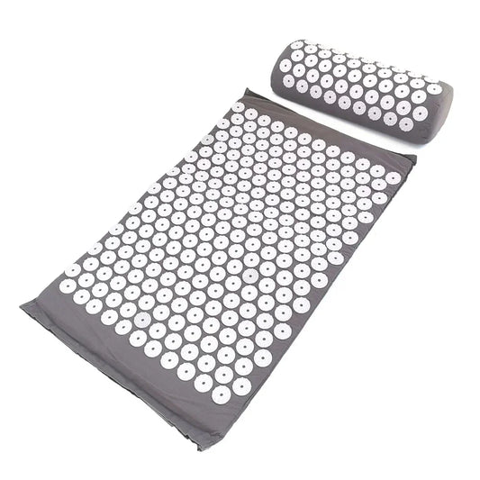 Esterilla de acupresión gris con almohada cervical